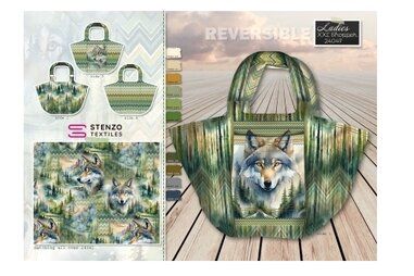 Tas panelen - Panel - Canvas-Panel für eine Tasche - digitaler Wolf - grün - 24047