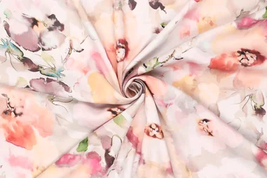 Oeko-Tex klasse 2 - Viscose stof - twill - blurry bloemen - naturel lichtroze - 21142-178