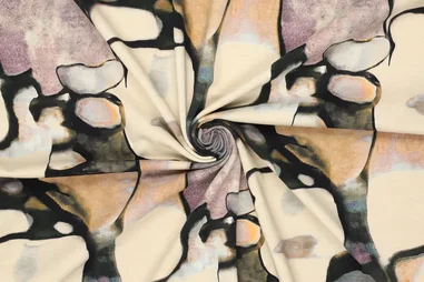 Oeko-Tex klasse 2 - Tricot stof - digitaal aqua stone - okergeel - 21185-580