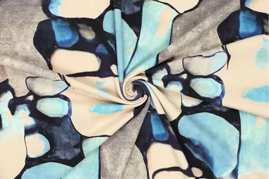Oeko-Tex klasse 2 - Tricot stof - digitaal aqua stone - blauw - 21185-600