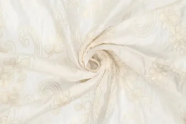 Geborduurde stoffen - Tencel stof - embroidery bloemen - crème - 21514-022