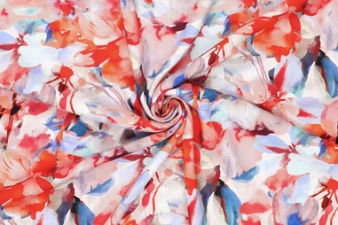 Oeko-Tex klasse 2 - Viscose stof - linnenmix - digitaal bloemen - blauw multi - 21534-690