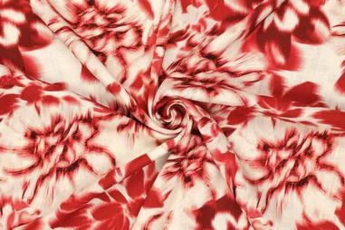 Rode stoffen - Viscose stof - linnenmix - digitaal moving garden - rood - 21541-440