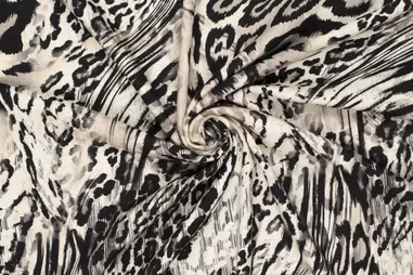 70% viscose, 30% linnen - Viscose stof - linnenmix slub - digitaal leopard - naturel - 21561-178