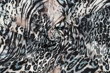 70% viscose, 30% linnen - Viscose stof - linnenmix slub - digitaal leopard - blauw - 21561-690