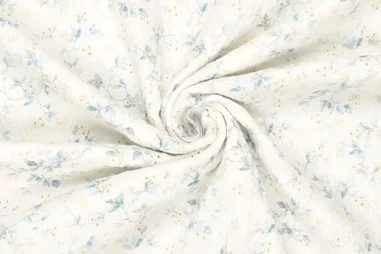 Broderie en Embroidery stoffen - Broderie stof - hydrofiel embroidery - blaadjes - blauw - 21604-630