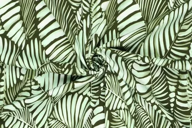 Groene stoffen - Viscose stof - stretch - digitaal camoleave - groen - 21671-215