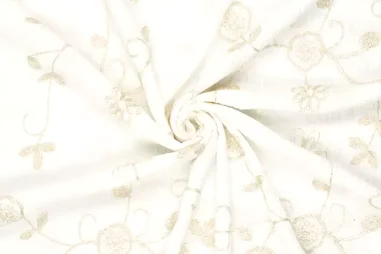 Stretch stoffen - Stretch stof - embroidery - bloemen - gebroken wit - 21708-020