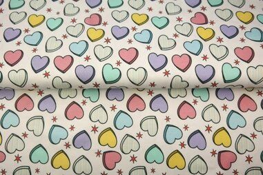 witte stoffen - Tricot stof - digitaal hartjes - wit - 25289-02