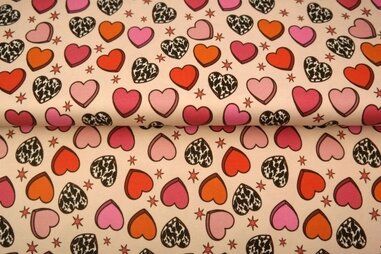 Shirt - Tricot stof - digitaal hartjes - zalm - 25289-12