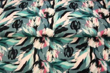 Bloemen motief stoffen - Tricot stof - digitaal abstract bloemen - oudblauw multi - 25900-16