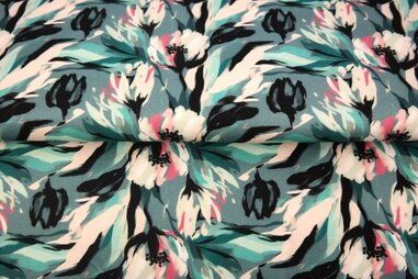 Multi Stoffe - Jersey - digitale abstrakte Blumen - altblau multi - 25900-16