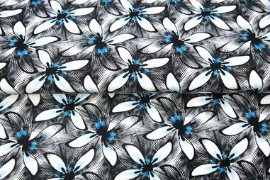 Bloemen Tricot - Tricot stof - digitaal bloemen - zwart wit - 25912-09