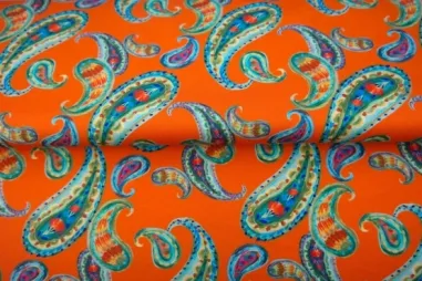 Oranje stoffen - Tricot stof - digitaal paisley - oranje - 25916-13