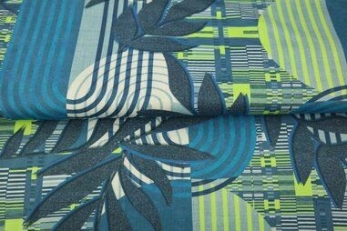 Stenzo stoffen - Tricot stof - digitaal abstract- blauw groen - 25013-15