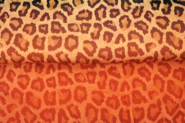 Beige stoffen - Tricot stof - digitaal panterprint - beige oranje - 25020-13