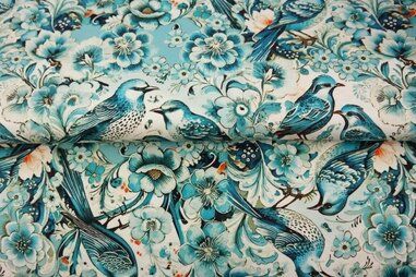 Stenzo stoffen - Tricot stof - digitaal fantasie - blauw wit - 25024-99