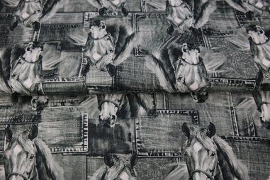 Tricot stoffen - Tricot stof - digitaal paarden - grijs - 25937-16