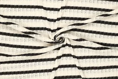 230gr/M² - Gebreide stof - crochet stripe - zwart ecru - 21713-998