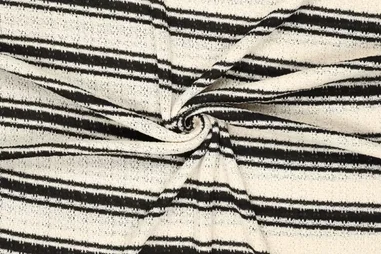 230gr/M² - Gebreide stof - crochet stripe - zwart ecru - 21713-999