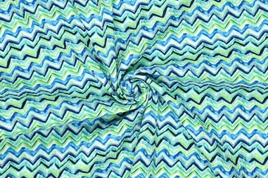 Oeko-Tex klasse 2 - Stretch stof - digitaal zigzag - groen blauw - 21808-315