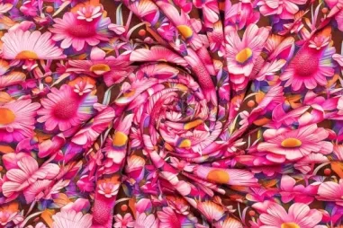 200gr - Tricot stof - digitaal 3D - bloemen - roze - 922868-10