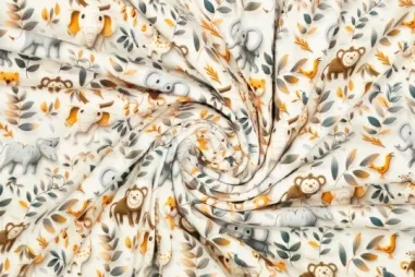 97% Baumwolle, 3% Elastan - Jersey - digital 3D - Safaritiere - off-white - 923473-30