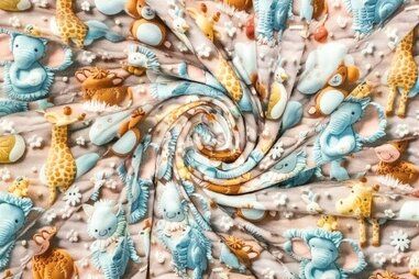Lichtroze - Tricot stof - digitaal 3D - safari babydieren - oudroze - 923475-50