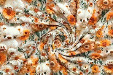 Bloemen Tricot - Tricot stof - digitaal 3D - beren en bloemetjes - gebroken wit - 923476-60