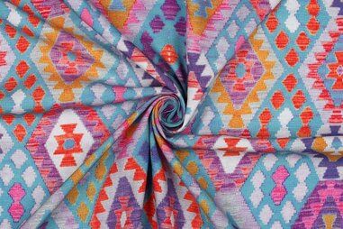 Multi kleur stoffen - Viscose stof - radiance - digitaal geometric - multi - 5337-001