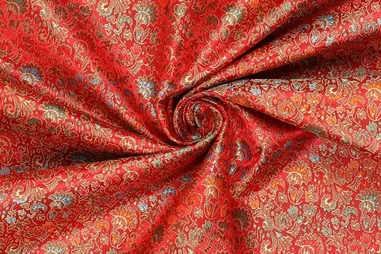 rode stoffen - Polyamide stof - brocade - bloemen - rood - 90073-426