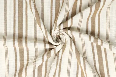 100% polyester stoffen - Polyester stof - linnenlook airflow - strepen - bruin - 21703-093