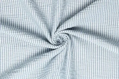 100% polyester stoffen - Polyester stof - linnenlook airflow - strepen - blauw - 21703-630