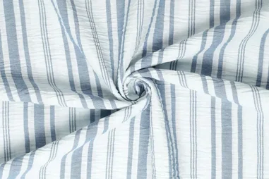 Blauwe stoffen - Polyester stof - linnenlook airflow - strepen - blauw - 21703-633