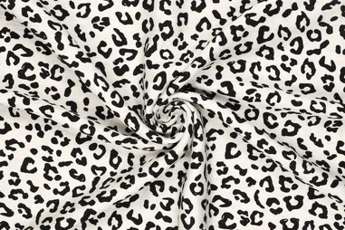 175gr/M² - Viscose stof - mix linnen pleat - jacquard - panterprint - zwart wit - 20534-030