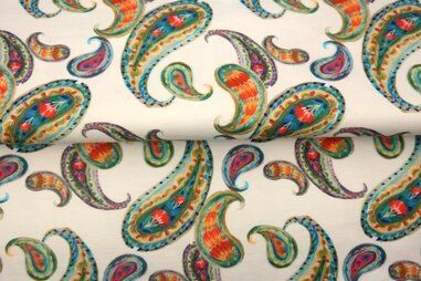 Stenzo stoffen - Tricot stof - digitaal paisley - gebroken wit - 25916-02