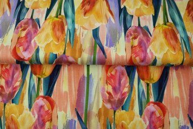 Multi kleur stoffen - Tricot stof - digitaal tulpen - multi - 25808-08VI