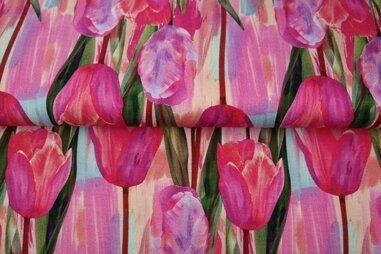 Bloemen Tricot - Tricot stof - digitaal tulpen - roze multi - 25808-12VI