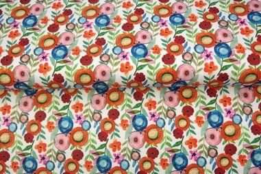 Bloemen Tricot - Tricot stof - digitaal bloemen - wit multi - 25224-02