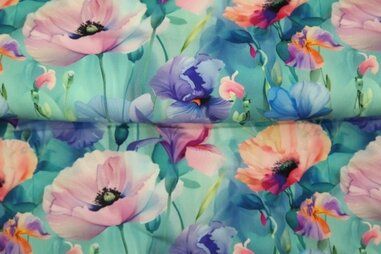 Bloemen Tricot - Tricot stof - digitaal bloemen - zeegroen - 25854-09