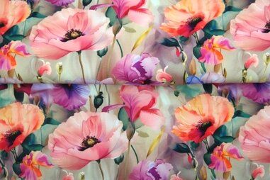 Bloemen Tricot - Tricot stof - digitaal bloemen - wit multi - 25854-14