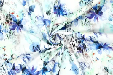 katoenen stoffen bloemen - Baumwolle - Satin - Stretch - digitale Blumen - blau - 21688-650