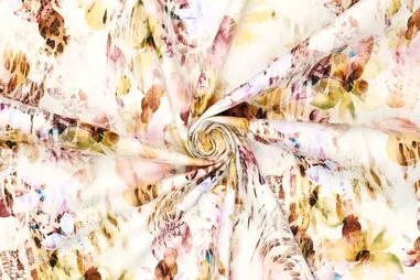 katoenen stoffen bloemen - Baumwolle - Satin - Stretch - digitale Blumen - gelb - 21688-580