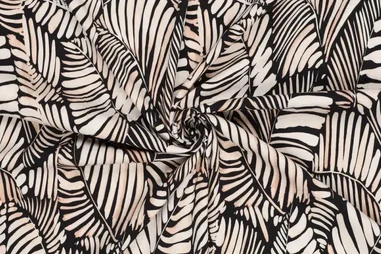 98% viscose, 2% elastan - Viscose stof - stretch - digitaal bladeren - zwart - 21671-999