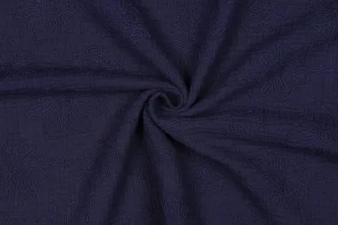 Bloemen motief stoffen - Hydrofiel stof - geborduurd - bloemen - donkerblauw - 3649-005
