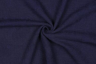 Hydrofiele stoffen - Hydrofiel stof - geborduurd - bloemen - donkerblauw - 3649-005