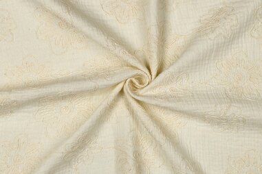 Hydrofiele stoffen - Hydrofiel stof - geborduurd - bloemen - naturel - 3649-062