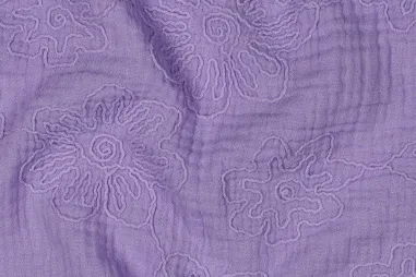 2025 - Hydrofiel stof - geborduurd - bloemen - lila - 3649-067