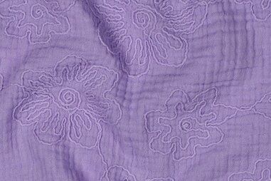 Hydrofiele stoffen - Hydrofiel stof - geborduurd - bloemen - lila - 3649-067