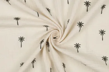 Musselin - digitale Blumen - Creme - 25/23432-051 - Musselin - bestickt - Palmen - natur - 3647-062